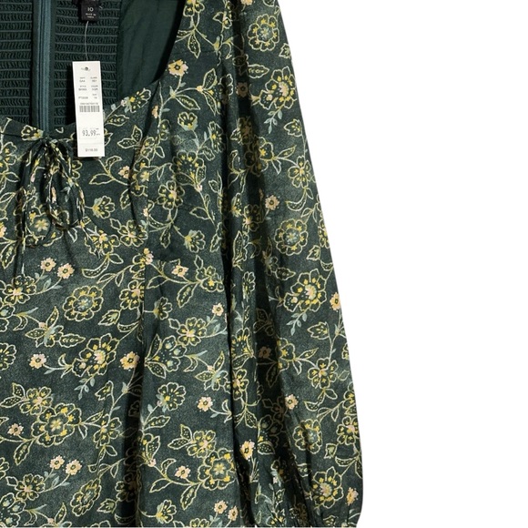 J Crew NWT Sweetheart Long Sleeve Mini Dress in Green Vintage Vines - Picture 7 of 13